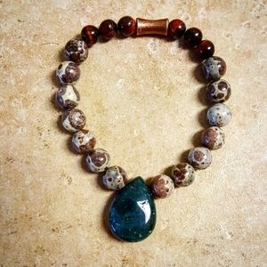 GRAY Jasper and Red Tiger's eye Handmade Pendant Bracelet Small